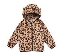 Giacca con cappuccio in pile per ragazze con zip frontale leopardato, capispalla a maniche lunghe, accogliente maglione caldo per giocare all'aperto quando fa freddo come abbigliamento casual, cachi