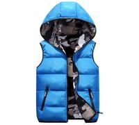 Giacca con Cappuccio per Bambini Piumino Smanicato Trapuntato Bambini Leggero Gilet Invernale Senza Maniche con Cappuccio Gilets Caldi con Tasche e Zip per Ragazze Ragazzi (Blue-2, 16-18 Years)