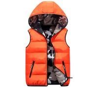 Giacca con Cappuccio per Bambini Piumino Smanicato Trapuntato Bambini Leggero Gilet Invernale Senza Maniche con Cappuccio Gilets Caldi con Tasche e Zip per Ragazze Ragazzi (Orange-2, 6-7 Years)