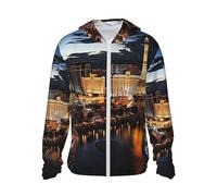 Giacca con cappuccio UPF 50+ protezione solare Las Vegas Night View Rash Guard camicie leggere a maniche lunghe camicia da sole, nero, M
