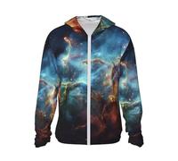 Giacca con cappuccio UPF 50+ protezione solare Universo Galaxy Space Rash Guard camicie leggere a maniche lunghe camicia da sole, nero, X-Large