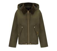 Barbour LSP0307GN51 - Giacca Donna leggera antipioggia con colletto in corduroy e cappuccio removibile WEAVER SHOWERPROOF JACKET, colore Verde oliva con fodera Tartan, taglia 8 UK/34 EU