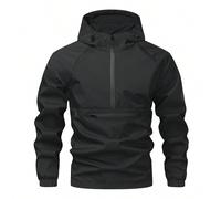 Giacca con chiusura lampo a metà in stile casual e minimalista da uomo, giacca leggera con cappuccio e maniche lunghe nera, adatta per uscite, ideale come regalo per amici, marito, fidanzato L,M,S,XL,