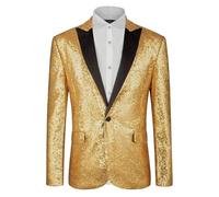Giacca con glitter da uomo, con paillette, blazer da uomo, per feste dorate, slim fit, da uomo, per smoking, per il tempo libero, giacca da smoking, giacca leggera da uomo, gold, s