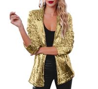 Giacca con paillettes da donna glitterata, blazer con risvolto | Elegante cardigan lungo a maniche lunghe, aperto sul davanti, slim fit, tinta unita, per feste, matrimoni, ufficio