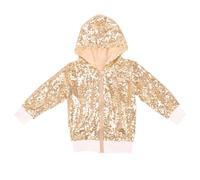 Giacca con paillettes per bambini e bambine, con brillantini, rivestimento metallico lucido, spilla glitterata, baseball, per bambini, con paillette, a maniche lunghe, lucida, per ragazzi, gold, 9-10