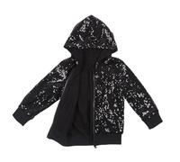 Giacca con paillettes per bambini e bambine, con brillantini, rivestimento metallico lucido, spilla glitterata, baseball, per bambini, con paillette, a maniche lunghe, lucida, per ragazzi, Nero , 9-10