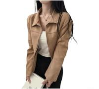 Giacca corta coreana in pelle scamosciata slim fit, da donna, con colletto con risvolto e dettaglio con cerniera, cardigan a maniche lunghe, perfetto per primavera e autunno (XL kaki)