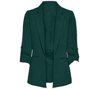 Giacca corta da donna, blazer, giacca senza bottoni, con inversa sul davanti, aperta, in tinta unita, con risvolto, giacca lunga con tasche, verde, XL