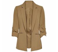 Giacca corta da donna, blazer, giacca senza bottoni, con inversa sul davanti, aperta, in tinta unita, con risvolto, giacca lunga con tasche, cachi, M