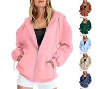 Giacca corta da donna chic con zip da donna, taglia grande, felpe autunnali con cappuccio esterno, cappotti sportivi con tasca giacca casual loungewear multiuso, tuta tinta unita, Z1-Green, XXXL