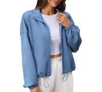 Giacca corta da donna con cerniera a collo alto e orlo con coulisse (blu, TTG)