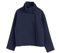 Giacca corta da donna con colletto alla coreana, per primavera e autunno, per pendolarismo, stile strada, a maniche lunghe, tinta unita (XL blu)