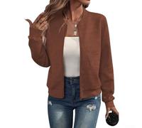 Giacca corta da donna con colletto alla coreana, semplice cerniera, stile casual, adatta per tutte le stagioni primaverili e autunnali, offre una vestibilità comoda nelle taglie dalla S alla tripla XL