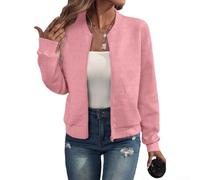 Giacca corta da donna con colletto alla coreana, semplice cerniera, stile casual, adatta per tutte le stagioni primaverili e autunnali, offre una vestibilità comoda nelle taglie dalla S alla tripla XL