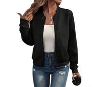 Giacca corta da donna con colletto alla coreana, semplice cerniera, stile casual, adatta per tutte le stagioni primaverili e autunnali, offre una vestibilità comoda nelle taglie dalla S alla tripla XL