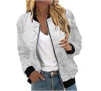 Giacca corta da donna, con colletto alto, chiusura lampo, per autunno e primavera, per aviatore, per le mezze stagioni, per lo sport, per motociclisti, outwear a maniche lunghe, con tasche, bianco, XL