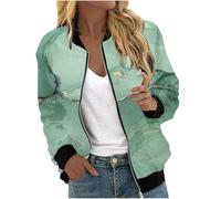 Giacca corta da donna, con colletto alto, chiusura lampo, per autunno e primavera, per aviatore, per le mezze stagioni, per lo sport, per motociclisti, outwear a maniche lunghe, con tasche, verde, XXL