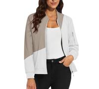 Giacca corta da donna, con colletto alto, giacca da aviatore, giacca da pilota, con cerniera, per le mezze stagioni, casual, da motociclista, a maniche lunghe, con tasche, cachi, XXL