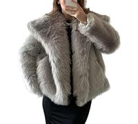 Giacca corta da donna in finta pelliccia a pelo lungo, con maniche lunghe e bottoni, calda, invernale, con tasche