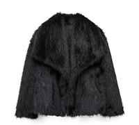 Giacca corta da donna in pelliccia sintetica con risvolto cardigan coprispalle 2025 inverno soffice pelliccia sintetica cappotto, Nero, XS