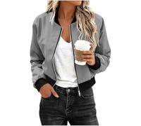 Giacca corta da donna, mezza stagione, leggera, casual Patchwork, Bomber con cerniera, grigio, S