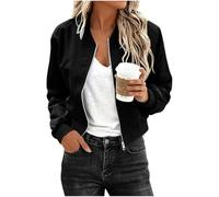 Giacca corta da donna, mezza stagione, leggera, casual Patchwork, Bomber con cerniera, Nero , M