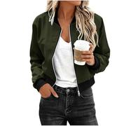 Giacca corta da donna, mezza stagione, leggera, casual Patchwork, Bomber con cerniera, verde scuro, M