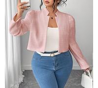 Giacca corta da donna taglie forti, in maglia testurizzata a righe bianche, con collo alto e maniche a campana, elegante e raffinata 0XL,1XL,2XL,3XL,4XLColore unicoTessuto