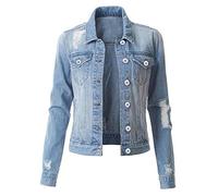 Giacca corta di jeans da donna, blu chiaro, corta, a maniche lunghe, da montagna, autunno, autunno, jeans, sciancrata, in denim, oversize, da motociclista, Azzurro, S