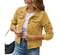 Giacca corta di jeans da donna con vestibilità stretta, maniche lunghe e asole, capispalla leggero e pratico, giallo., M