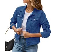Giacca corta di jeans da donna con vestibilità stretta, maniche lunghe e asole, capispalla leggero e pratico, Blu, M