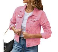 Giacca corta di jeans da donna con vestibilità stretta, maniche lunghe e asole, capispalla leggero e pratico, Colore: rosa., M