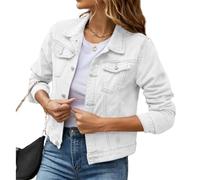 Giacca corta di jeans da donna con vestibilità stretta, maniche lunghe e asole, capispalla leggero e pratico, bianco, M