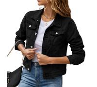 Giacca corta di jeans da donna con vestibilità stretta, maniche lunghe e asole, capispalla leggero e pratico, Nero , M