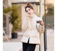 Giacca Corta Donna Beige Imbottita Con Cintura In Vita Raffinata CF61656