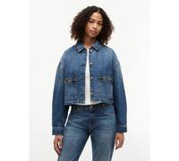 Giacca corta in jeans con morso e bandiera Blu XL Tinta unita