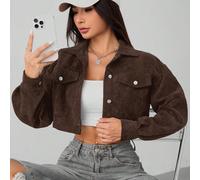 Giacca corta in velluto a coste con dettaglio a patta e spalle scoperte, adatta per la primavera e l'autunno/inverno Petite XXS,Petite XS,Petite S,Petite M,Petite LColore unicoTessuto intrecciato