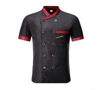 Giacca Cuoco Cotone Poliestere Leggera Giacca Cuoco Cotone Poliestere | Collo alla coreana, maniche corte, design unisex, ideale per estate, per stile contemporaneo(Black 2XL)