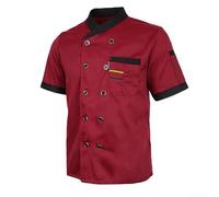 Giacca Cuoco Cotone Poliestere Leggera Giacca Cuoco Cotone Poliestere | Collo alla coreana, maniche corte, design unisex, ideale per estate, per stile contemporaneo(Red M)