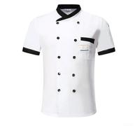 Giacca Cuoco Cotone Poliestere Leggera Giacca Cuoco Cotone Poliestere | Collo alla coreana, maniche corte, design unisex, ideale per estate, per stile contemporaneo(White L)
