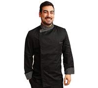 Giacca Cuoco da Lavoro,Chef,Barista,Pizzaiolo,Cucina,Cotone,Made in Italy,Nero,Inserti Gessati,Bottoni a Pressione (s, Nero)