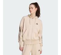 adidas Donna Seasonal Essentials Animal Print 3-Stripes Full-Zip Hooded Track Top Sweatshirt, Crystal Linen/Multicolor/Khaki Six, XXL