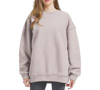Giacca da allenamento da donna senza cappuccio, maglione da donna, in cotone, rosa, con scollo rotondo, tinta unita, per il tempo libero, elegante, leggera, da allenamento, comoda da corsa, da