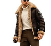 Giacca da Aviatore da Uomo in Montone Pelle E Bomber Volante,Curry Grey,L