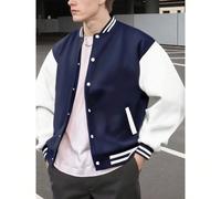 Giacca da baseball con vestibilità ampia da uomo, design casual a blocchi di colore, adatta per sport all'aperto, indumento versatile, di media pesantezza, adatta per l'autunno L,M,S,XL,XXLBlocchi di 