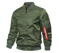 Giacca da baseball da uomo con stile da strada, tasca con chiusura lampo sul braccio, resistente al vento per uso all'aperto L,M,S,XL,XS,XXL,XXS,XXXLBlocchi di colore,Lettere,Colore unicoTessuto intre