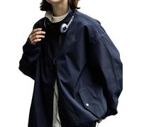 Giacca da baseball da uomo e da Donna con colletto rialzato cerniera manica lunga stile squadra scolastica giacca a vento da lavoro e outdoor oversize per coppie (Marina,L)