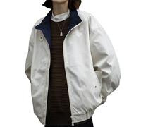 Giacca da baseball da uomo e da Donna con colletto rialzato cerniera manica lunga stile squadra scolastica giacca a vento da lavoro e outdoor oversize per coppie (Bianco,L)
