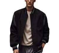 Giacca da baseball da uomo, sportiva, tinta unita, alla moda, con taglio combinato, per attività all'aperto, casual, sport, da uomo, comoda e pratica giacca a vento, Nero , S
